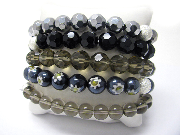 Multi stone ball link stretch bracelet