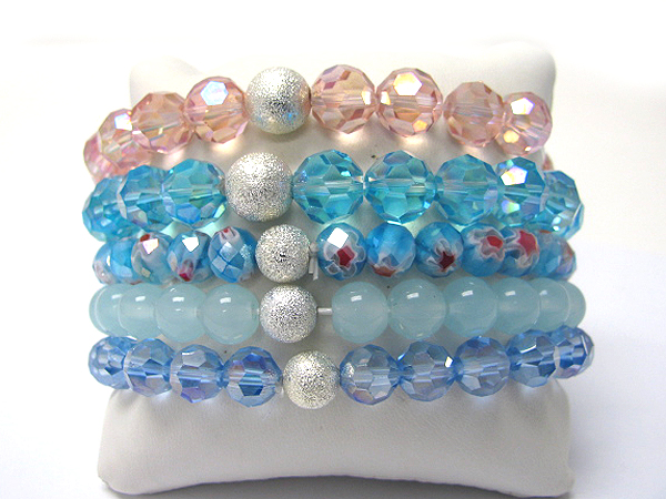 Multi stone ball link stretch bracelet