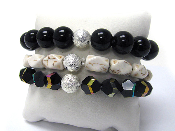 Multi stone ball link stretch bracelet