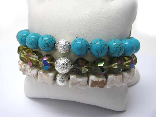 Multi stone ball link stretch bracelet