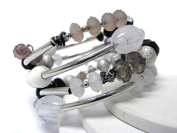 Multi ball and metal tube link stretch bracelet