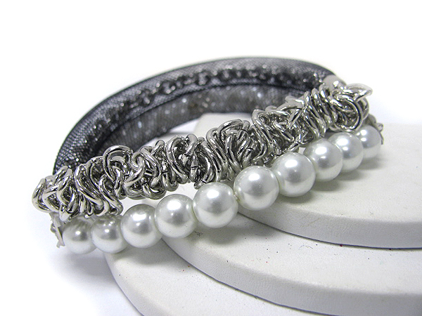 Twisted stretch metal chain and beads in mesh tube bracelet