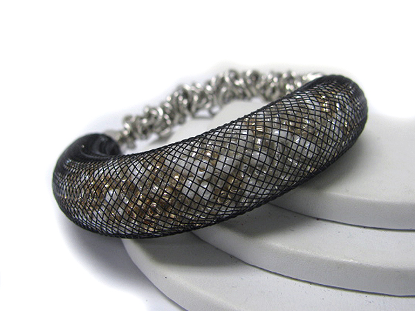 Multi beads in mesh tube and twisted stretch metal bracelet