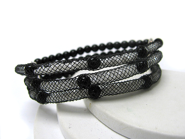 Three row mesh tube stretch bracelet