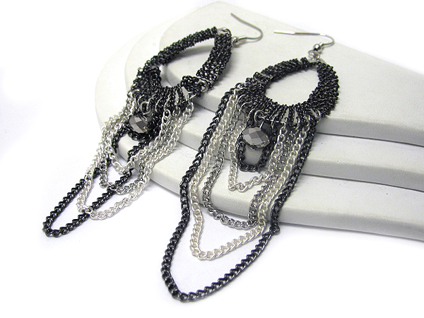 Chain wrapped and dropped metal disk earring 