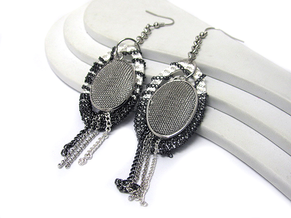 Chain wrapped and dropped metal disk earring