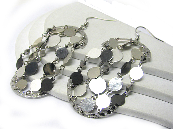 Multi line metal disk link earring