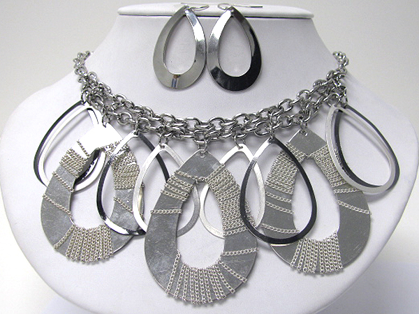 Multi large metal tear drop dangled necklace earring set