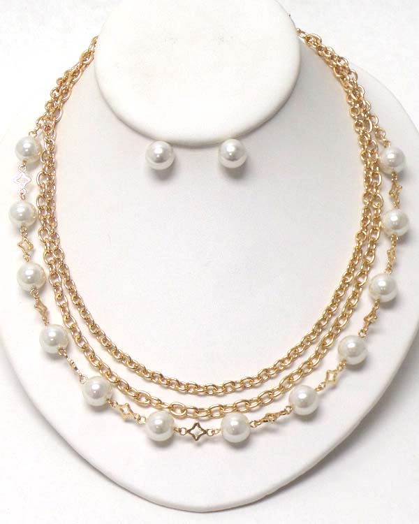 Three row pearl necklace earring set  