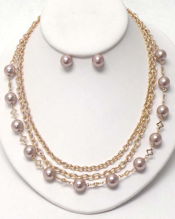 Three row pearl necklace earring set