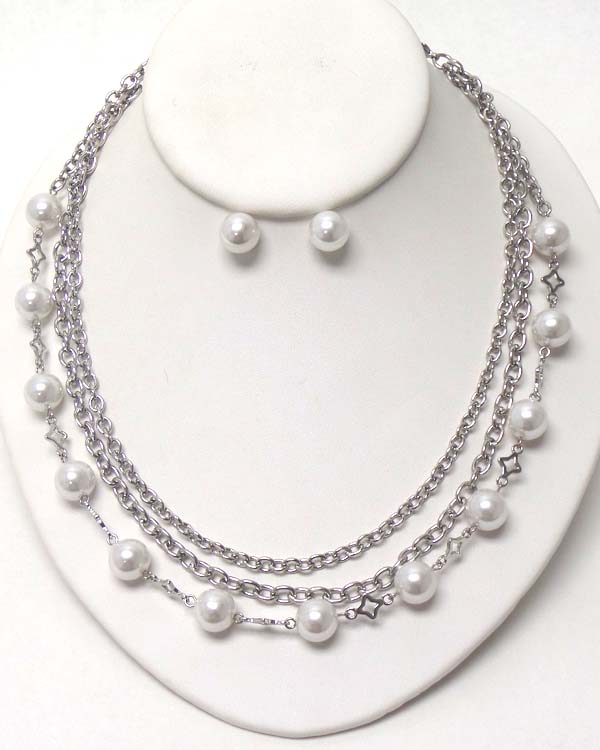 Three row pearl necklace earring set  