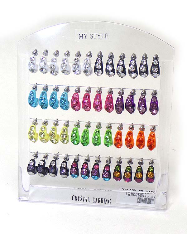 Sell by 2 dozen - crystal acrylic half hoop 24 pair earring set with display stand mens jewelry