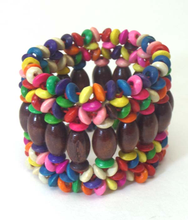 Multi wooden bead stretch bracelet