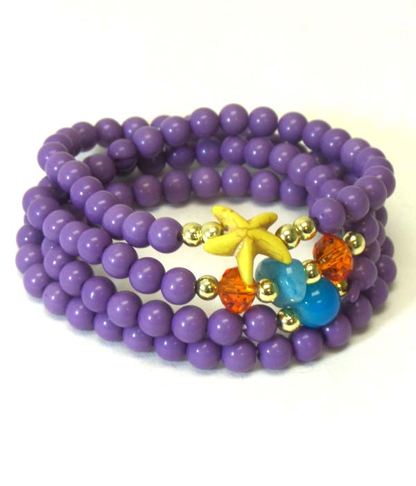 Multi bead and starfish stretch wrap bracelet