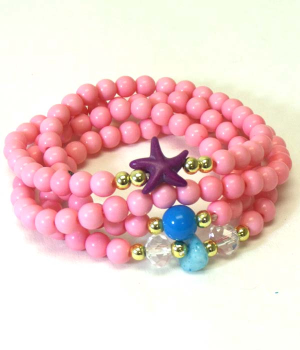 Multi bead and starfish stretch wrap bracelet