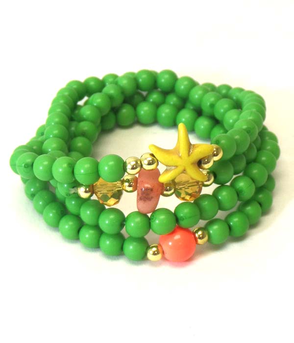 Multi bead and starfish stretch wrap bracelet