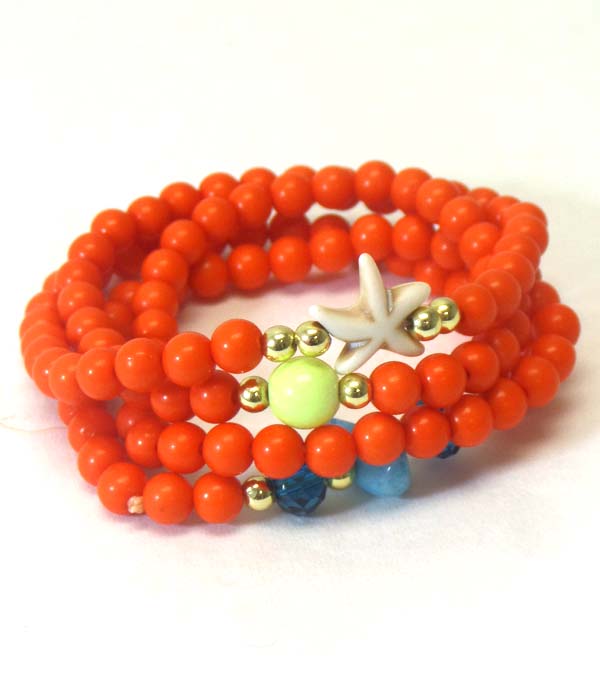 Multi bead and starfish stretch wrap bracelet