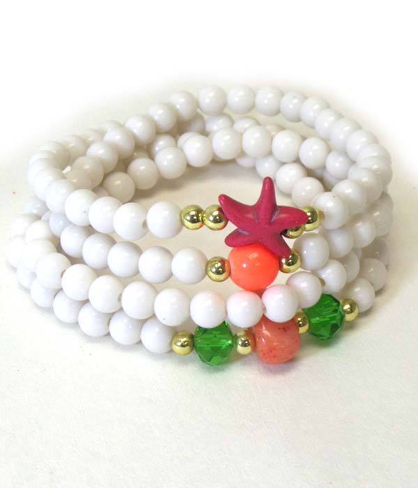 Multi bead and starfish stretch wrap bracelet