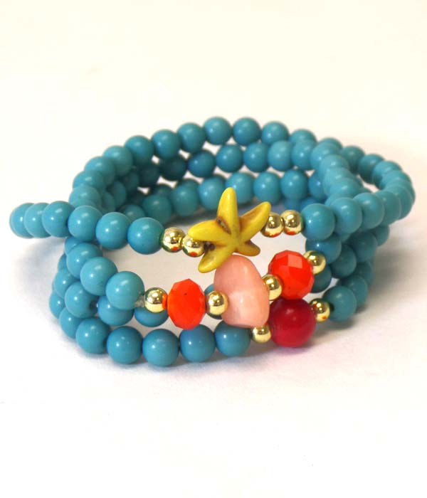 Multi bead and starfish stretch wrap bracelet