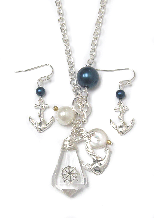 Nautical theme anchor necklace set