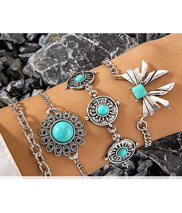 Value pack - turquoise mix 4 piece chain bracelet set