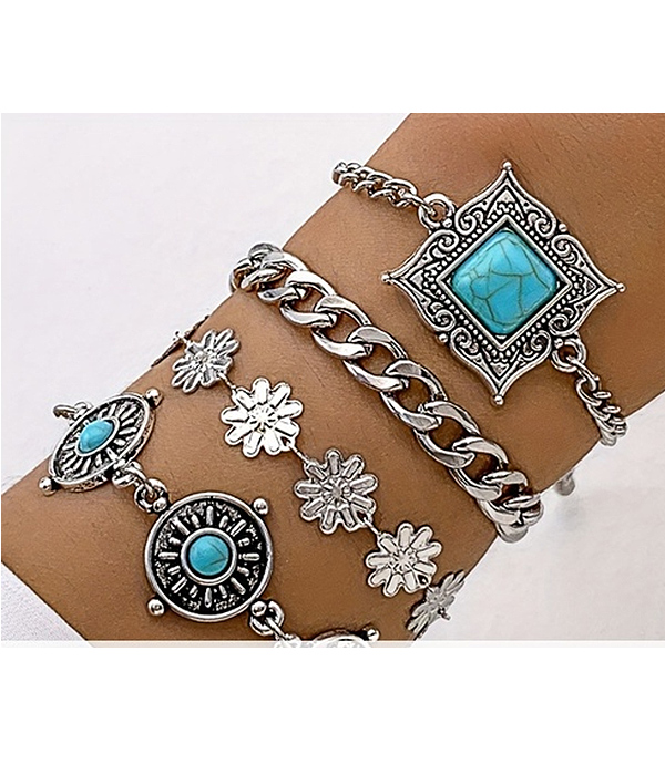 Value pack - turquoise mix 4 piece chain bracelet set