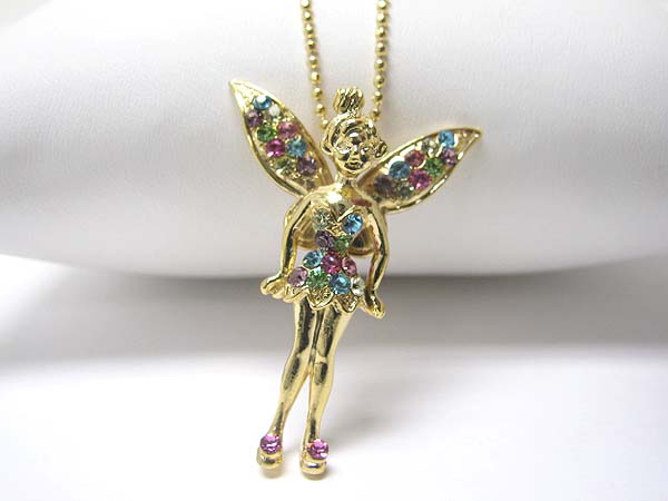 Gold plating crystal fairy pendant necklace