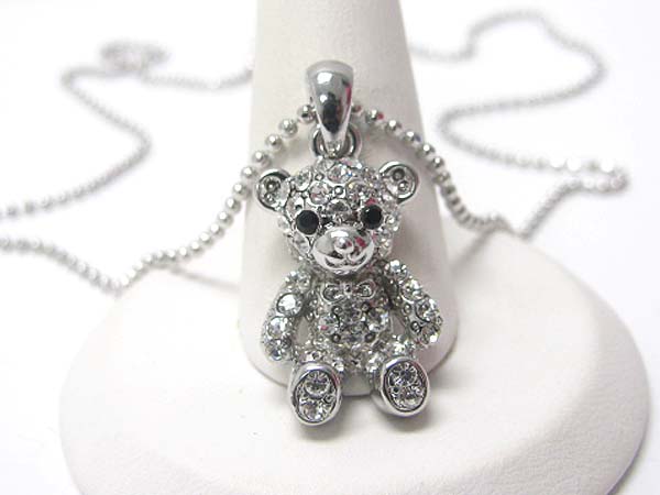 Made in korea whitegold plating crystal bear doll pendant necklace