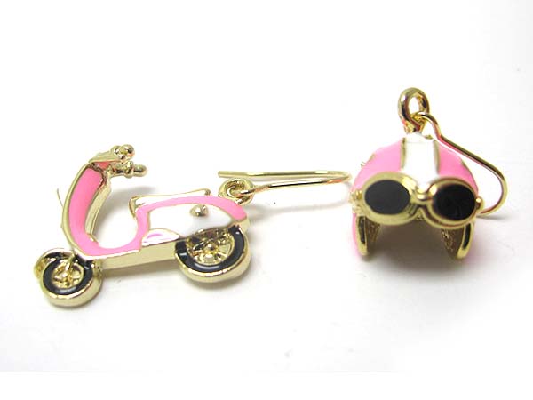 Gold plating scooter theme metal epoxy unbalance earring