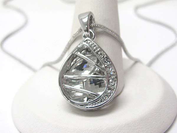 Made in korea whitegold plating crystal stud tear drop pendant necklace