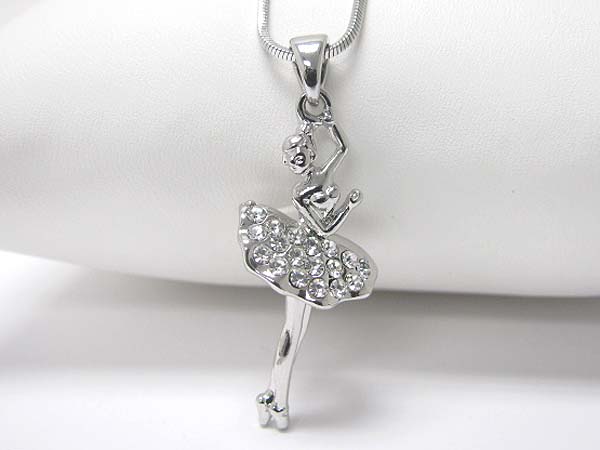 Made in korea whitegold plating crystal ballerina pendant necklace