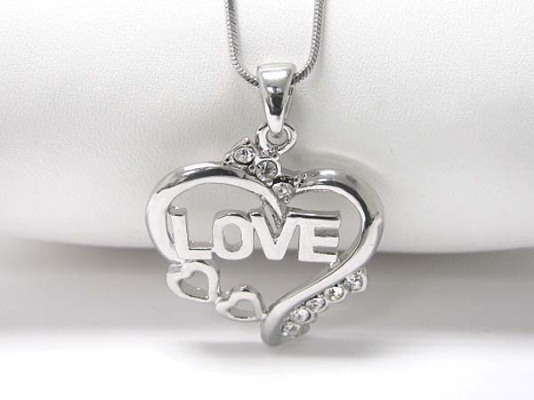 Made in korea whitegold plating crystal stud love heart pendant necklace