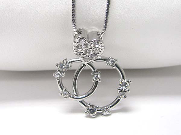 Made in korea whitegold plating crystal stud interlink circles pendant necklace