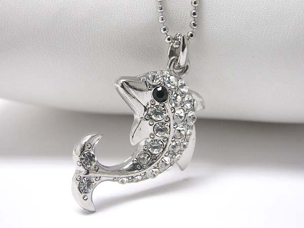 Made in korea whitegold plating crystal stud dolphin pendant necklace