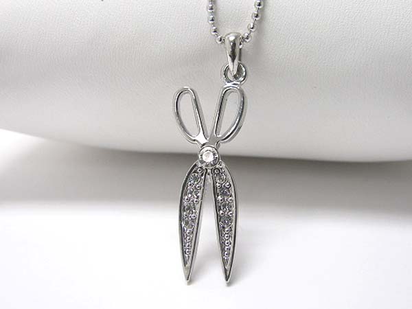 Made in korea whitegold plating crystal stud scissors pendant necklace