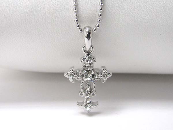 Made in korea whitegold plating crystal stud small cross pendant necklace