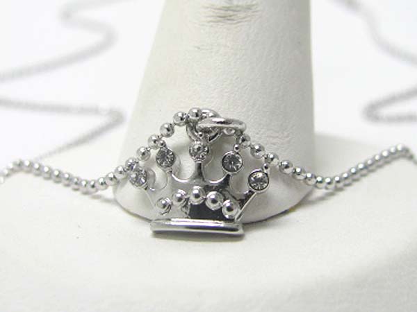 Made in korea whitegold plating crystal stud small crown pendant necklace