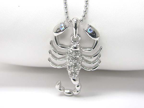 Made in korea whitegold plating crystal stud scorpion pendant necklace