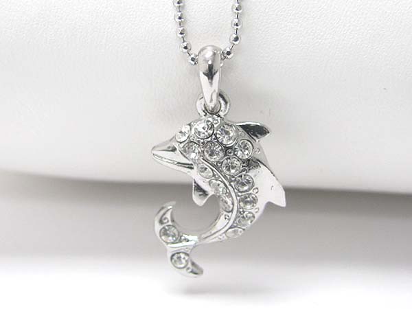 Made in korea whitegold plating crystal stud dolphin pendant necklace