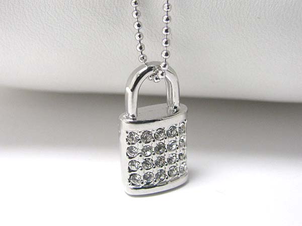 Made in korea whitegold plating crystal stud padlock pendant necklace