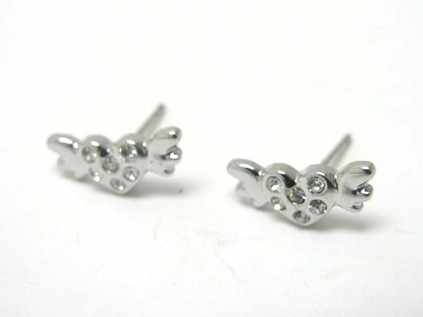 Made in korea whitegold plating crystal stud angel wing post earring