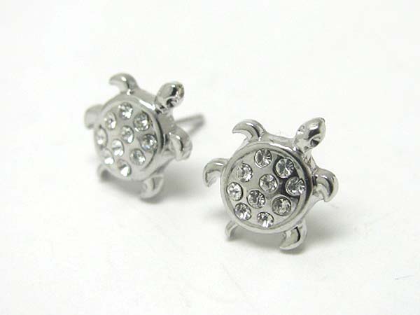 Made in korea whitegold plating crystal stud turtle post earring