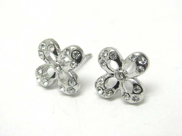 Made in korea whitegold plating crystal stud clover post earring