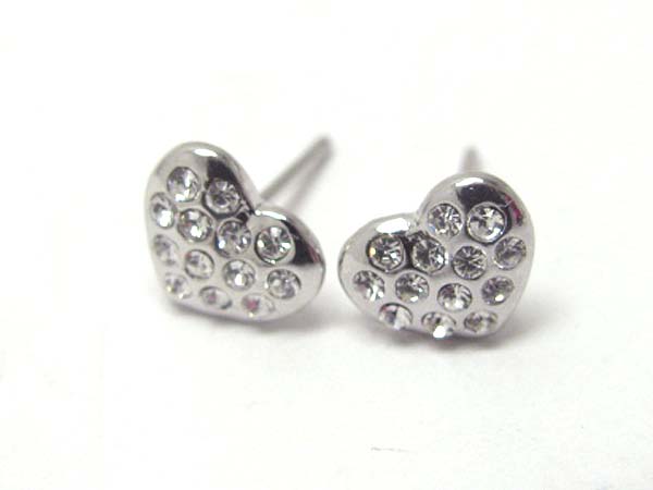 Made in korea whitegold plating crystal stud heart post earring