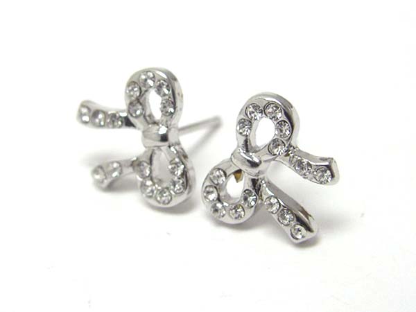 Made in korea whitegold plating crystal stud ribbon post earring