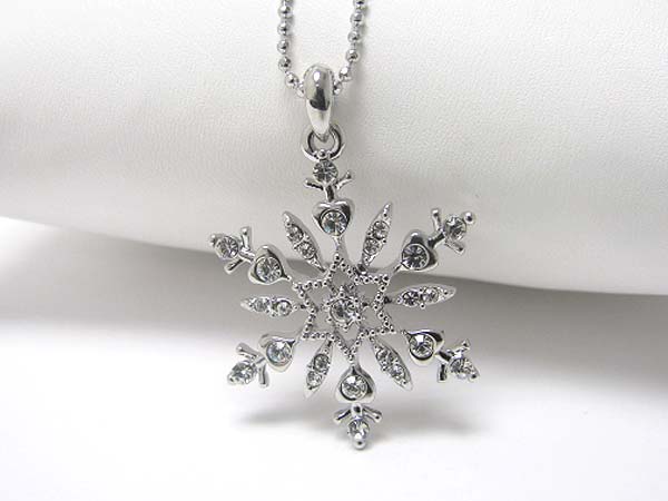 Made in korea whitegold plating crystal stud snowflake pendant necklace