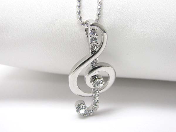 Made in korea whitegold plating crystal stud music note pendant necklace