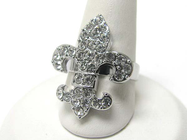 Made in korea whitegold plating crystal stud fleur de lis adjustable ring