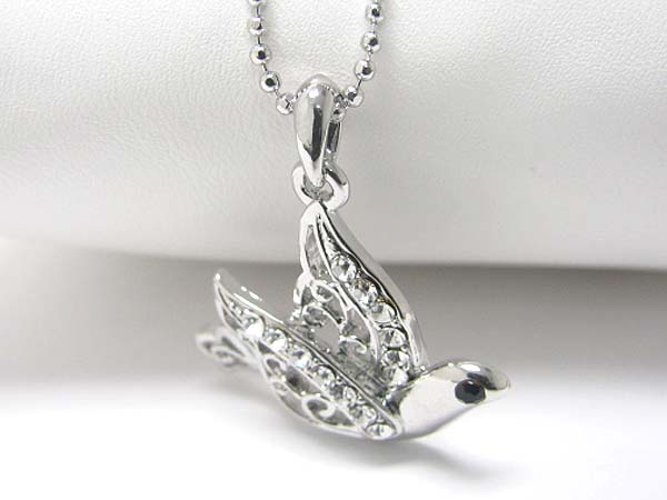 Made in korea whitegold plating crystal stud peace theme bird pendant necklace