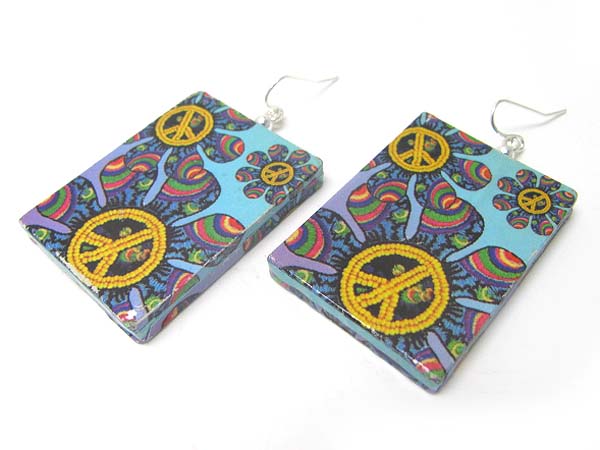 Paper art work wood earring - peace theme?